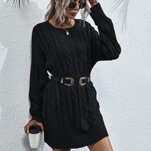 Black Cable Knit Sweater Dress